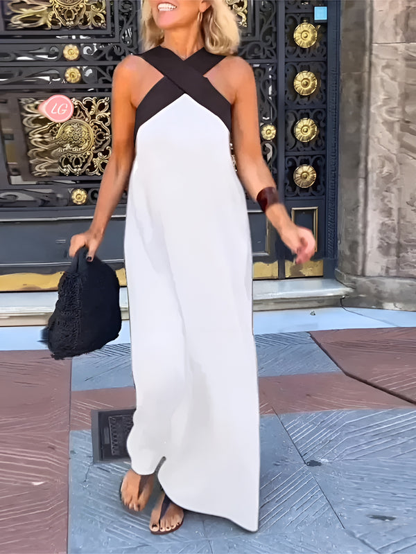 Delphine | Elegantes Crossover-Maxikleid für Damen mit kurzen Ärmeln