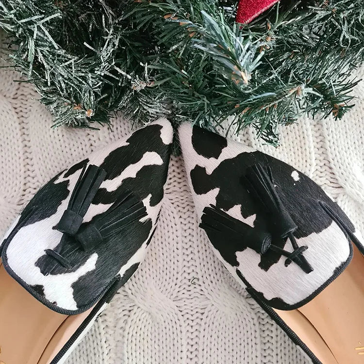 Küheprint Loafers für Damen mit Quasten