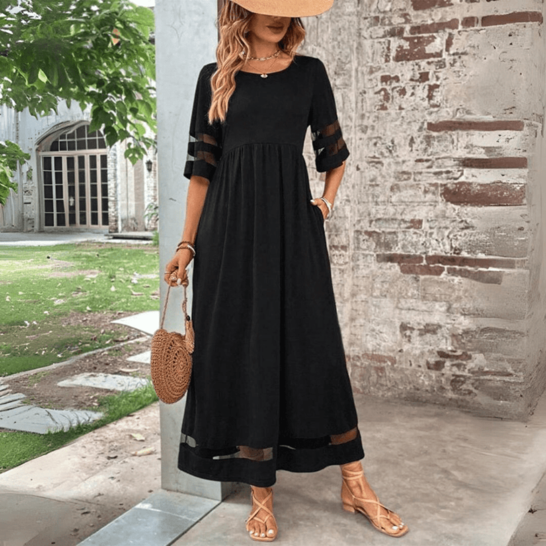 Zora | Klassisches Elegantes Maxikleid für Damen mit Rundhalsausschnitt