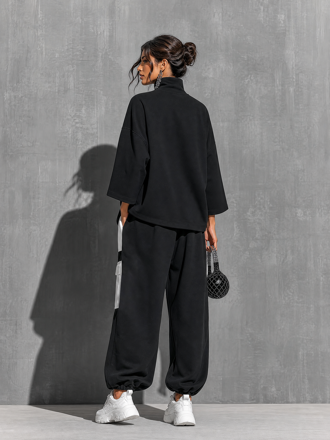 Damen Sweatshirt-Set mit Jogger-Cargohose und Taschen