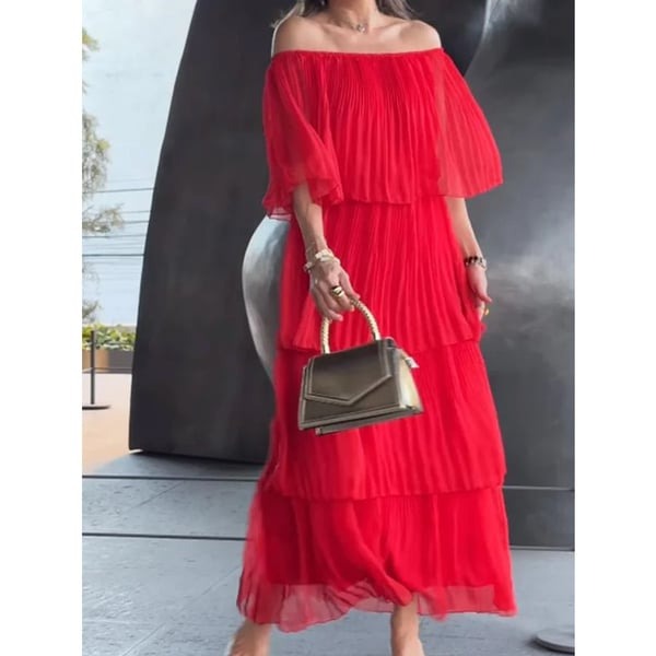 Mabeline | Geschichtetes Breeze Maxikleid für Damen mit kurzen Ärmeln