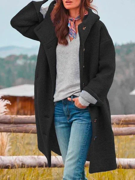 Melina | Damen Mantel Langarm Casual Plüsch Jacke mit Kapuze