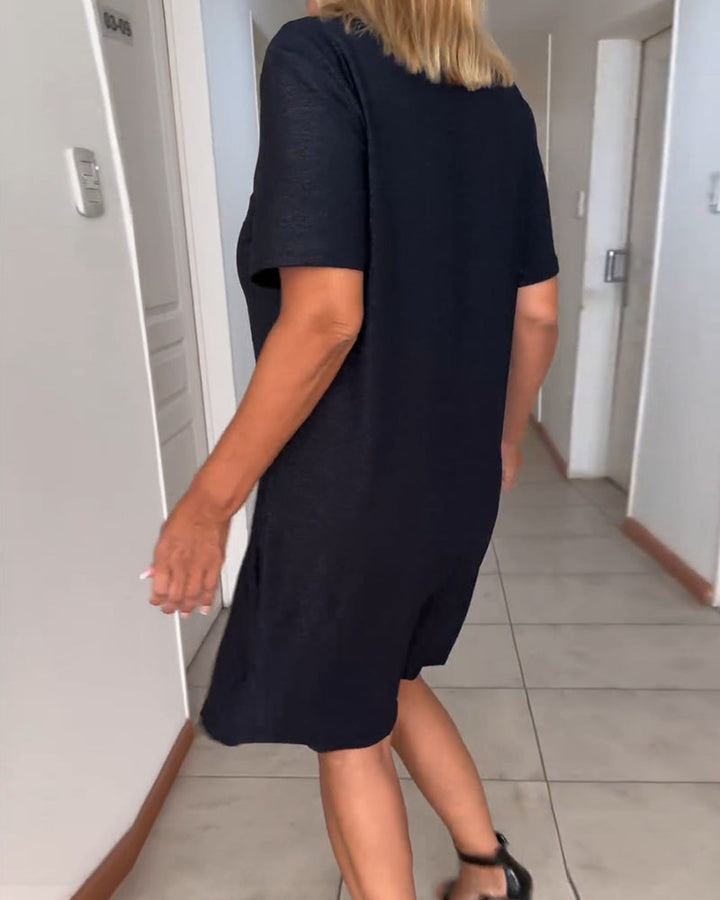 Els | Midikleid für Damen mit kurzen Ärmeln und V-Ausschnitt