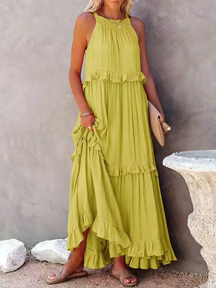 Emilia | Halter Ruffle Maxi Kleid mit langen Ärmeln