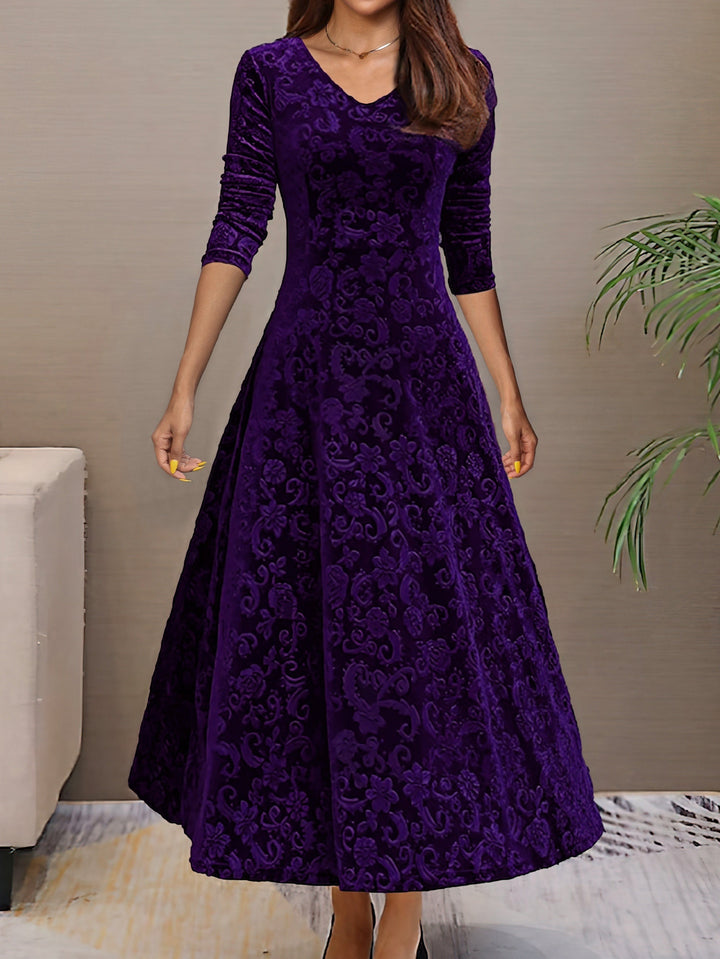 Nancy | s Feiertagskleid für Damen mit Blumenmuster und V-Ausschnitt