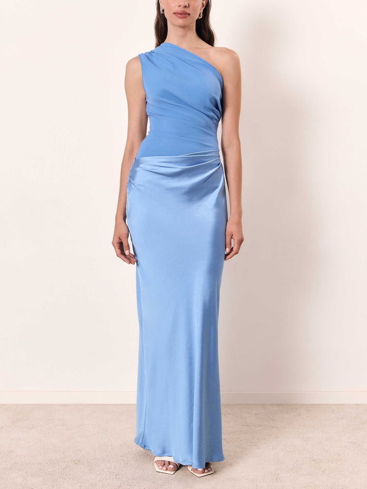 Anita | Schickes Ein-Schulter-Maxi-Kleid | Plissiertes Festkleid für Damen