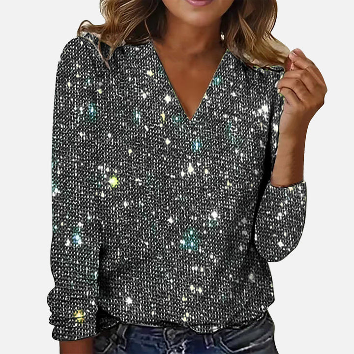 Emma | Diamantbluse für Damen mit V Ausschnitt und langen Ärmeln