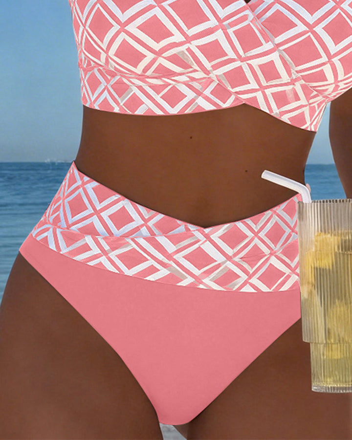 Martina | Bikini kariert mit bügellosem BH und hochgeschnittener Unterhose