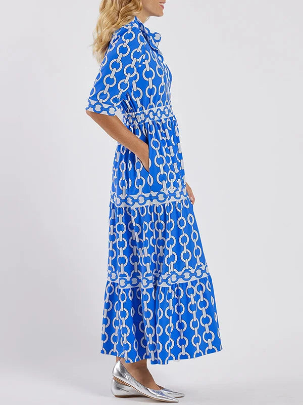 Juliette | Midi-Kleid für Damen mit Kettenmuster, V-Ausschnitt und 3/4-Ärmeln