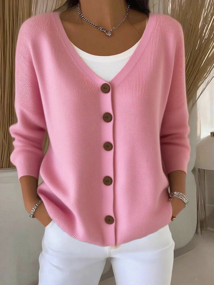 Olivia | Langarm V-Ausschnitt Knopf Pullover für Damen