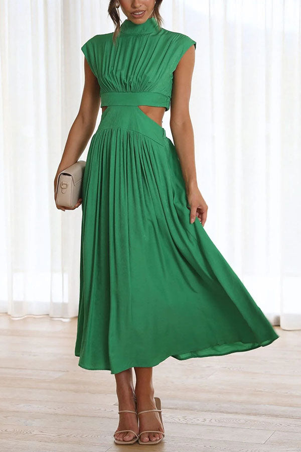 Quincy | Midi-Kleid für Damen mit Cut-Out und Taschen und Rundhalsausschnitt