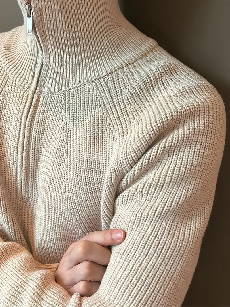 Brit und Boho | Ethan Klassischer Strick-Zipper mit langen Ärmeln