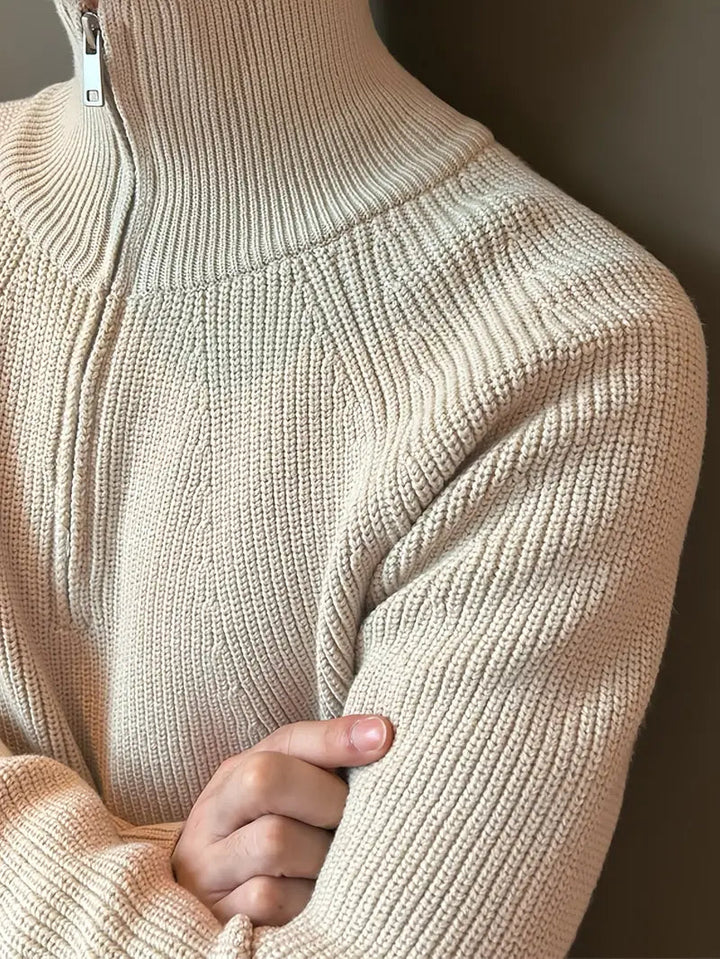 Brit und Boho | Ethan Klassischer Strick-Zipper mit langen Ärmeln