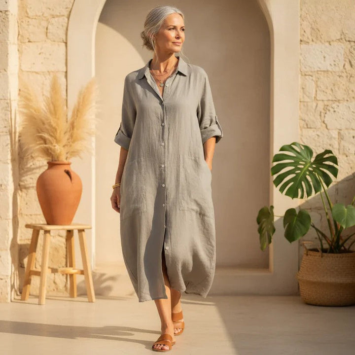 Paige | Knopf-Breeze Midikleid für Damen mit Leoparden-Print und V-Ausschnitt