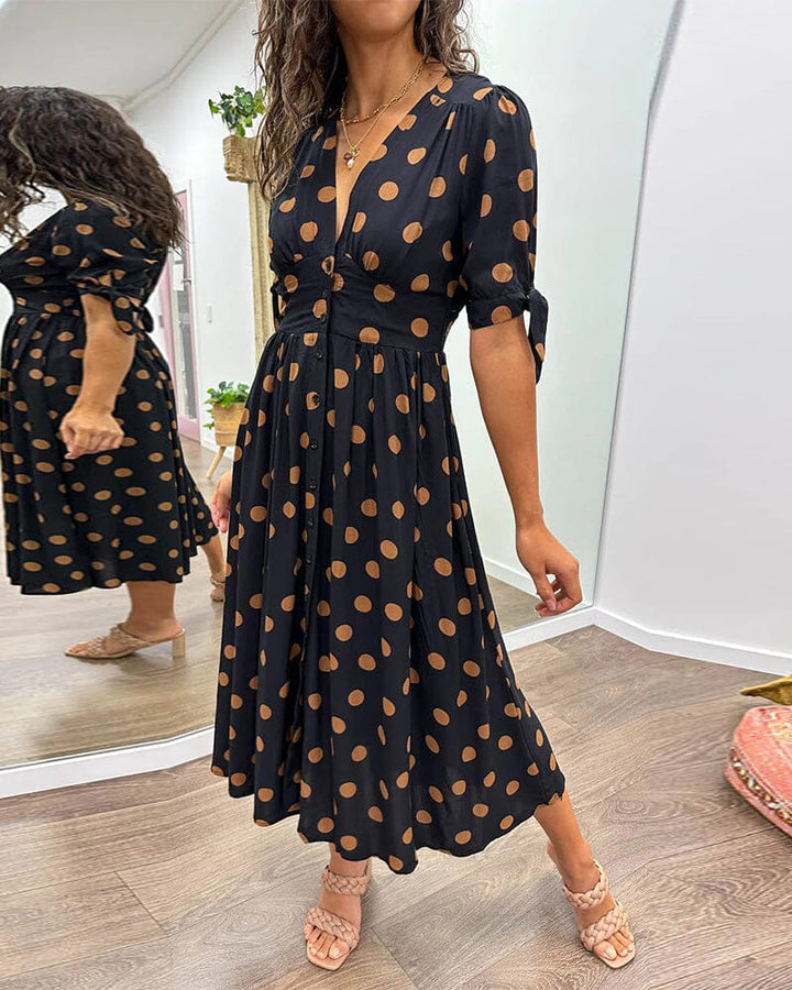 Bellamy | V-Ausschnitt Midikleid für Damen mit Pünktchen