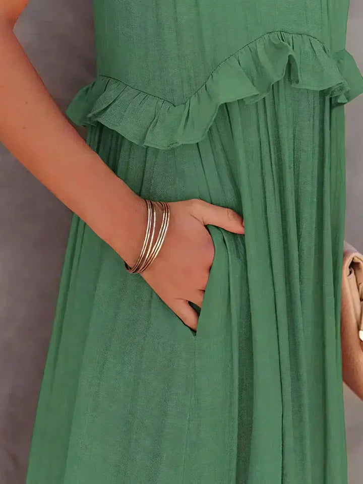 Emilia | Halter Ruffle Maxi Kleid mit langen Ärmeln