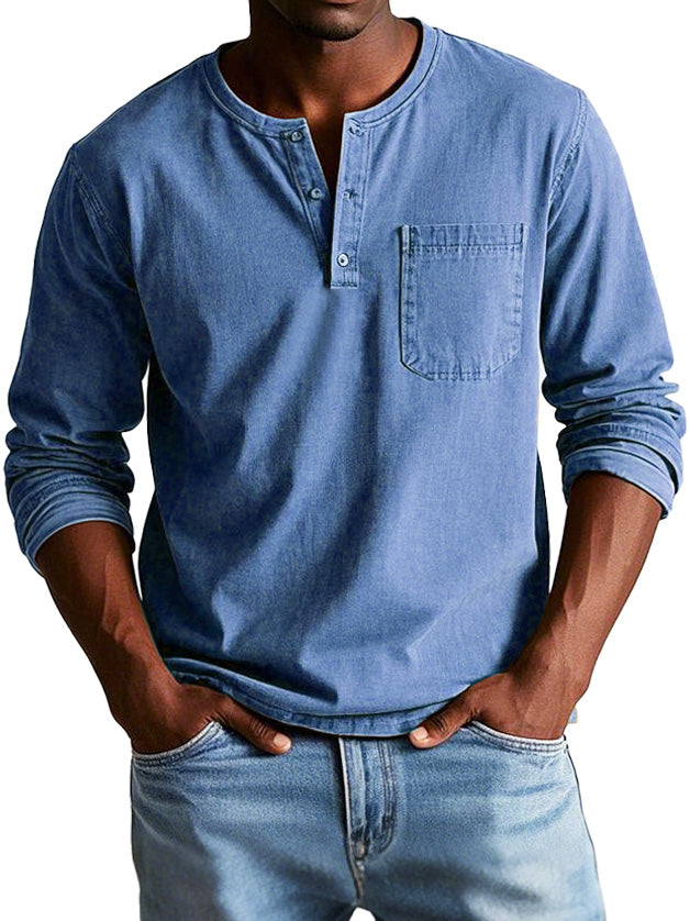 Ellis | Vintage Henley Shirt für Herren mit Rundhalsausschnitt und langen Ärmeln