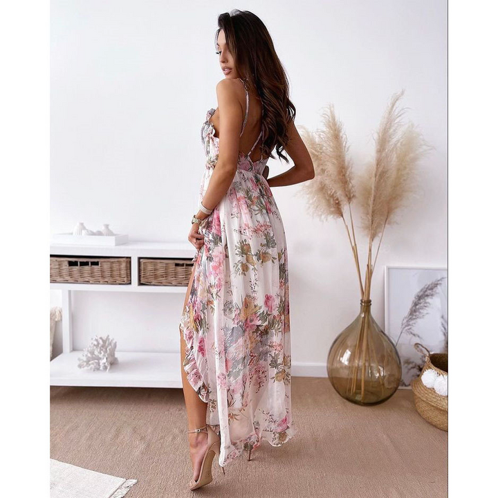 Anmutiges Flüsterkleid für Damen mit Blumenmuster und V-Ausschnitt