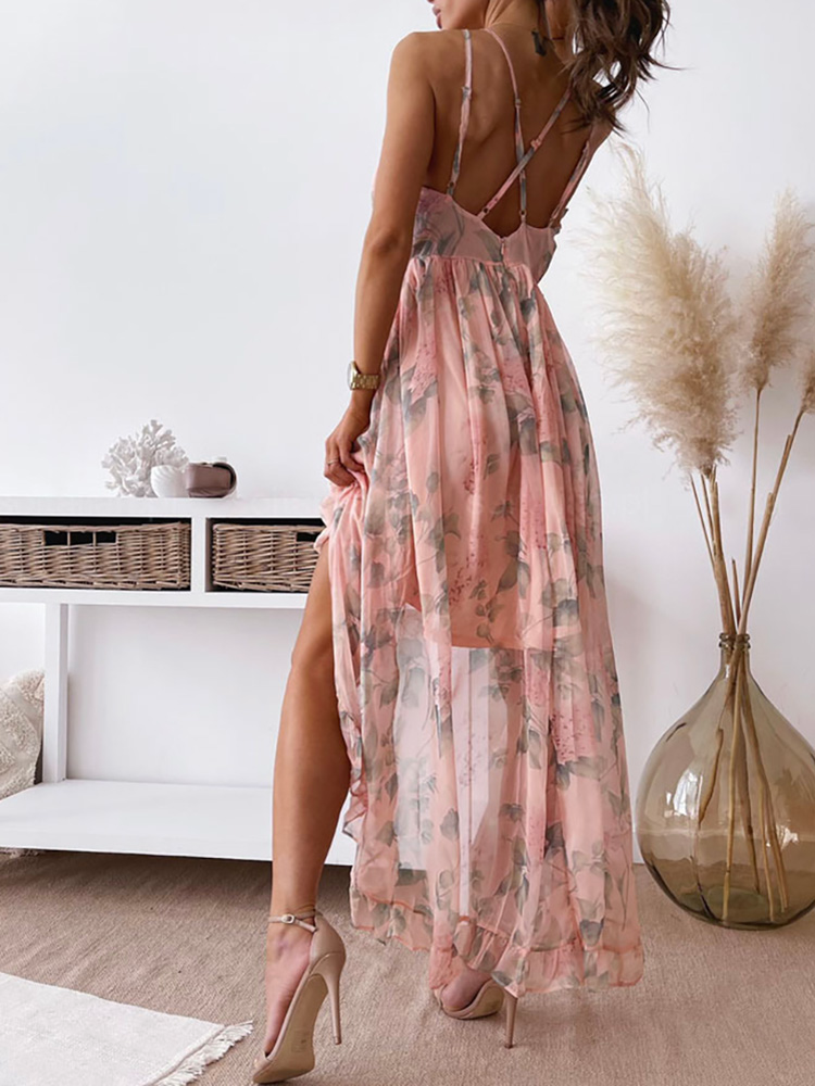 Anmutiges Flüsterkleid für Damen mit Blumenmuster und V-Ausschnitt