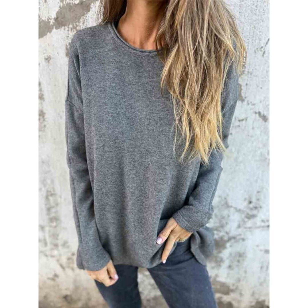 Sarah | Lässiges Strickhemd mit Knopfleiste für Damen und Rundhalsausschnitt