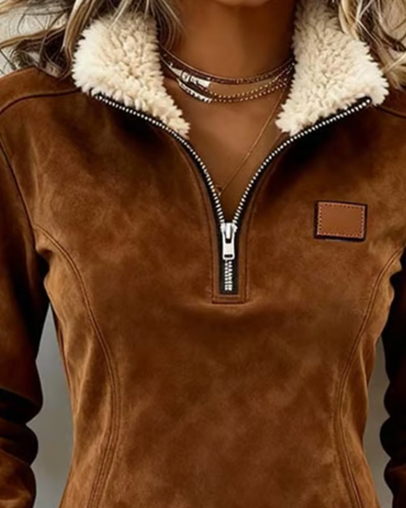 Halb-Zip Kragen Sweatshirt für Damen mit asymmetrischem Design und Fransenakzenten