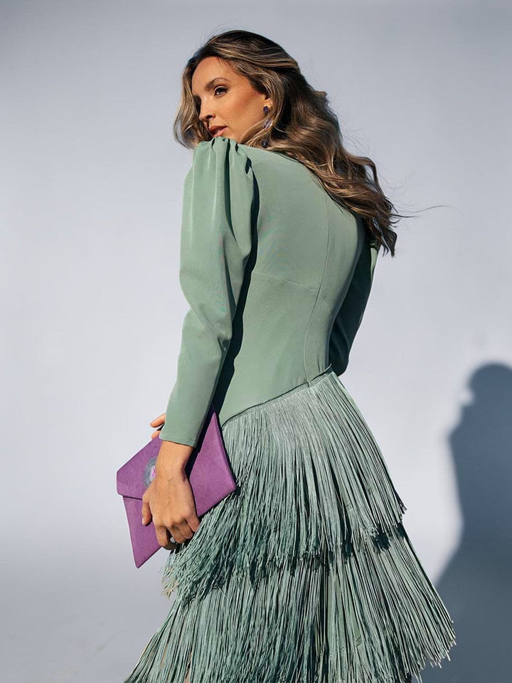Sofia | Elegantes Ombré-Fransenkleid für Damen mit V-Ausschnitt