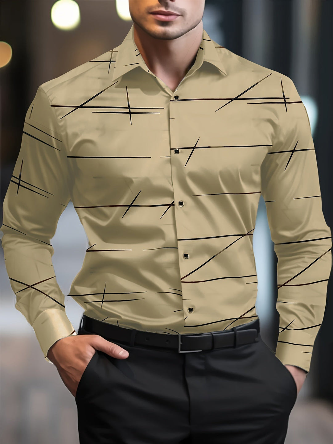 Henry | Herren Casual Slim Shirt mit langen Ärmeln und geometrischem Muster