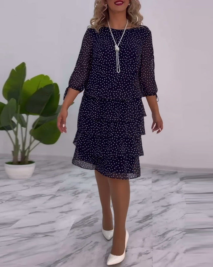 Tilly | Gepunktetes Schichtenkleid für Damen mit Rundhalsausschnitt und 3/4-Ärmeln