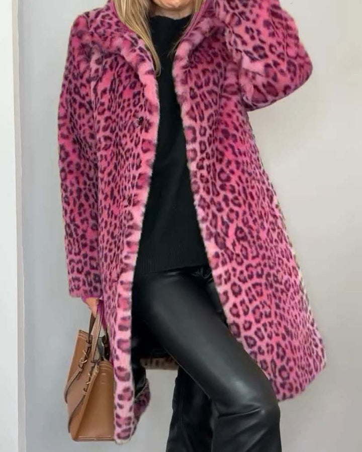 Marlene | Damen Langmantel mit Leopardenmuster