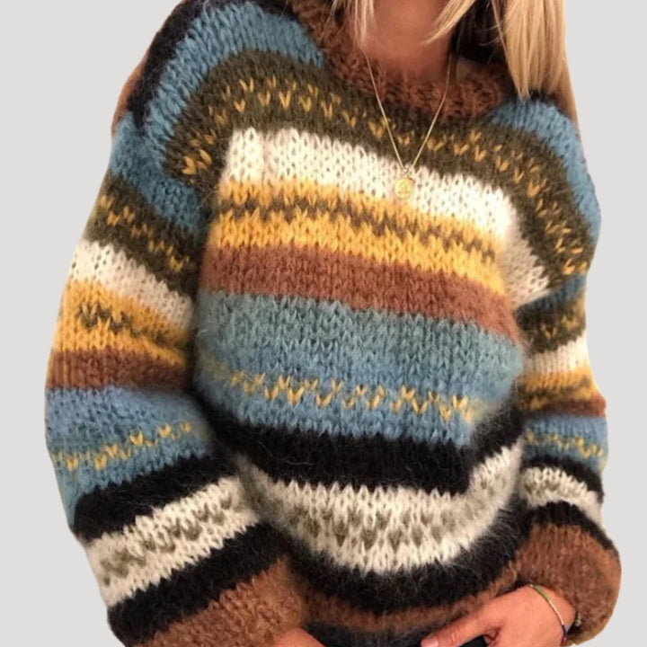 Pull pour femme à manches longues, col rond et rayures