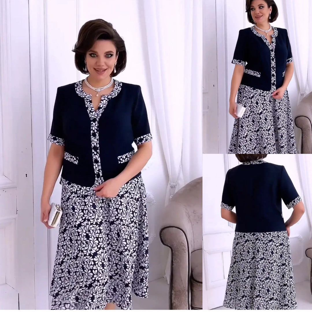 Selma | Trendy Elegantes Midikleid für Damen mit Blumenmuster und V-Ausschnitt