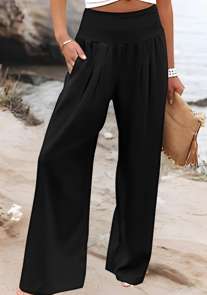 Lily Fließende Strandhose für Damen mit Weiten Beinen und hohem Bund