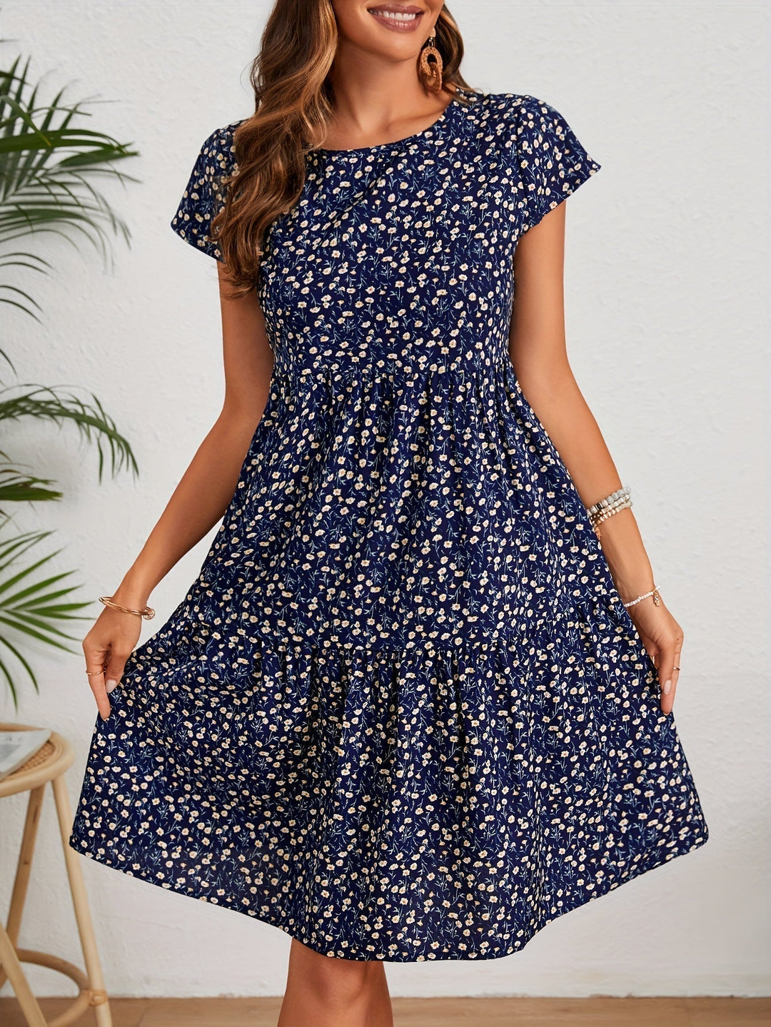 Valeria | Vintage-Abendkleid mit Blumenmuster und Rundhalsausschnitt