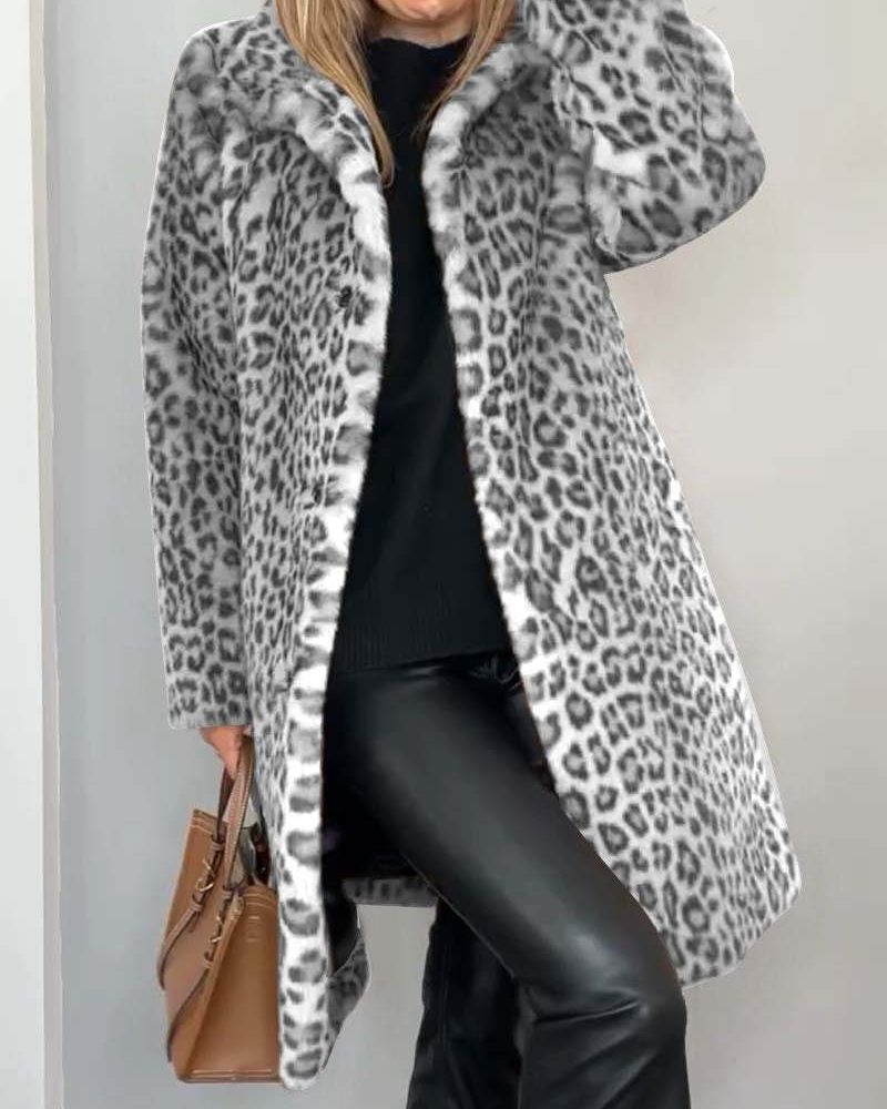 Marlene | Damen Langmantel mit Leopardenmuster