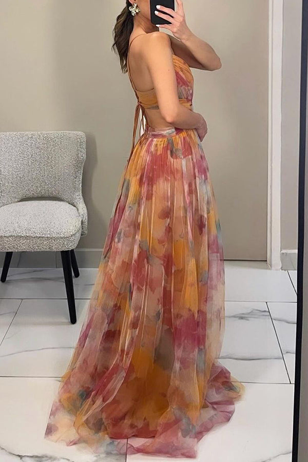Alina | Atemhaftes Maxi-Kleid für Damen mit Blumenmuster und V-Ausschnitt
