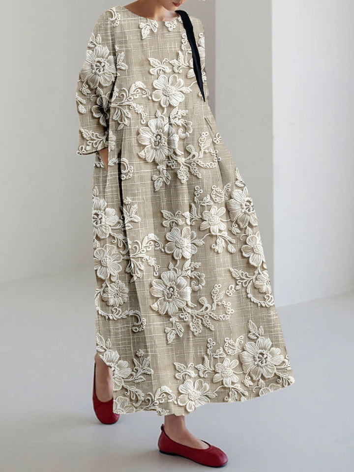 Anovia | Anmutiges Bedrucktes Kleid mit Blumenmuster und langen Ärmeln