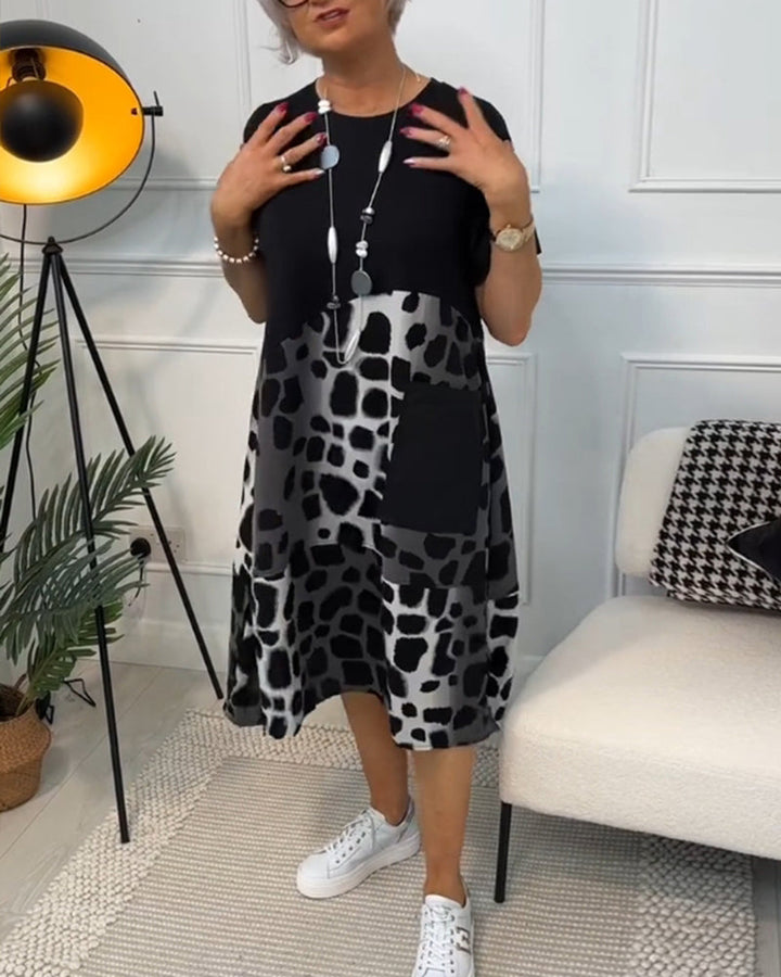 Sherlene | Leopardprint Kleid für Damen mit Rundhalsausschnitt und kurzen Ärmeln