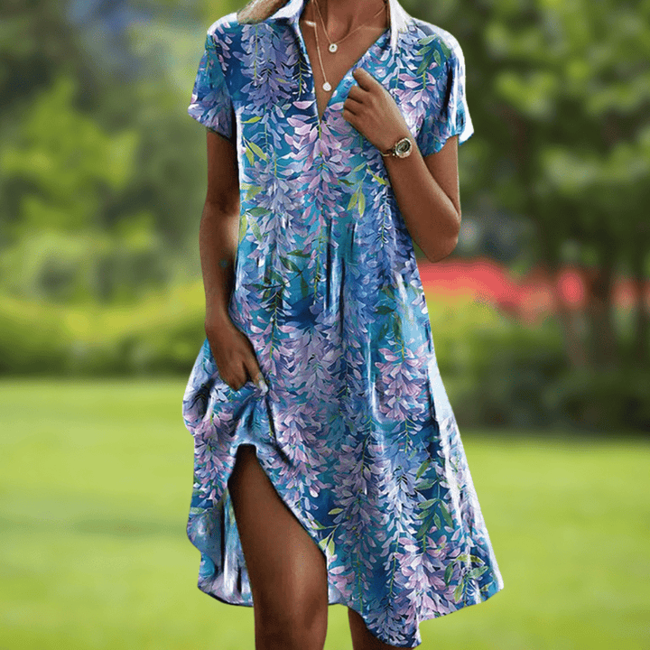 Firi | Schickes Elegantes Kleid für Damen mit Blumenmuster und V-Ausschnitt