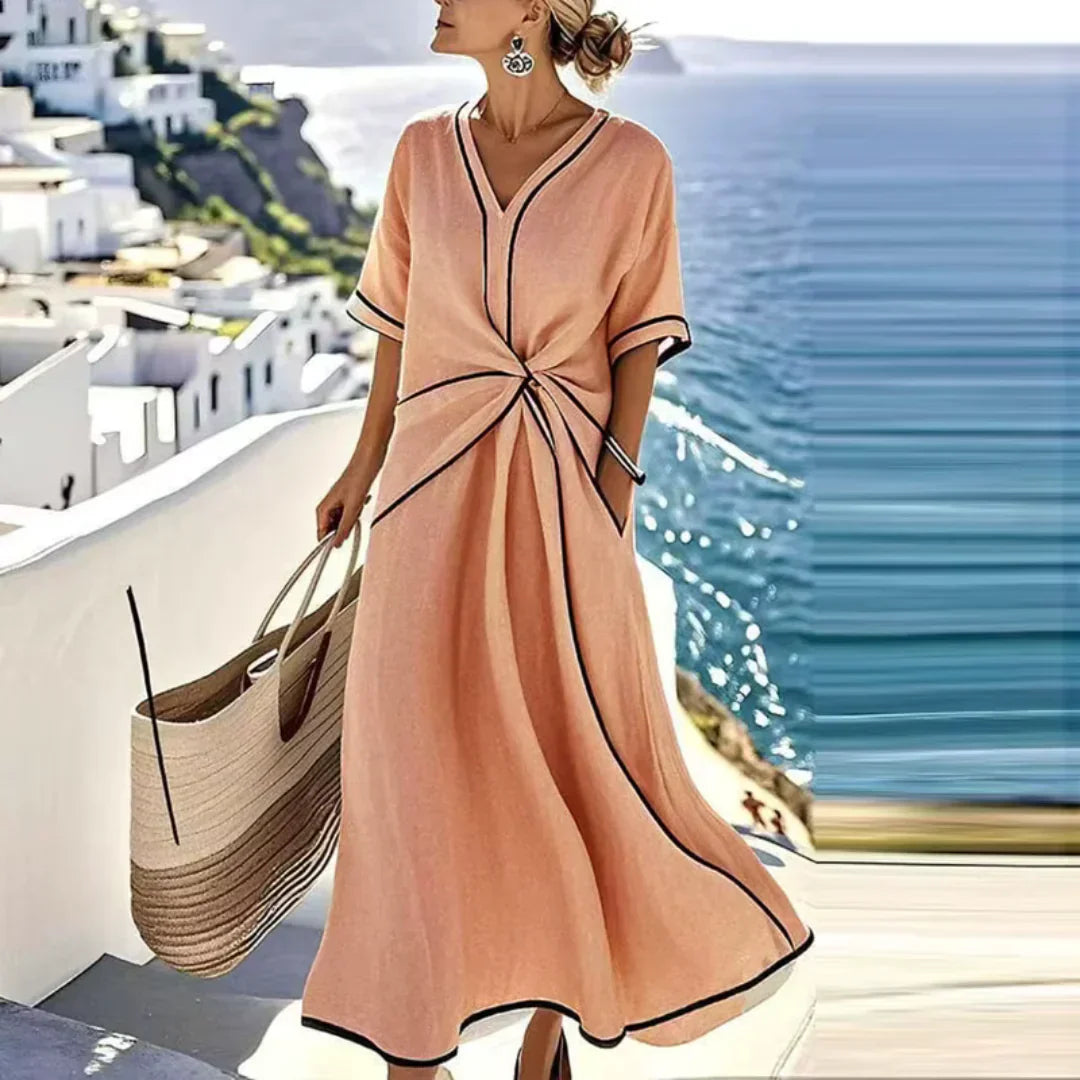 Athena | Stilvolles, figurbetontes Maxikleid für Damen mit V-Ausschnitt
