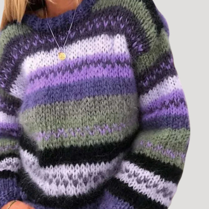 Pull pour femme à manches longues, col rond et rayures