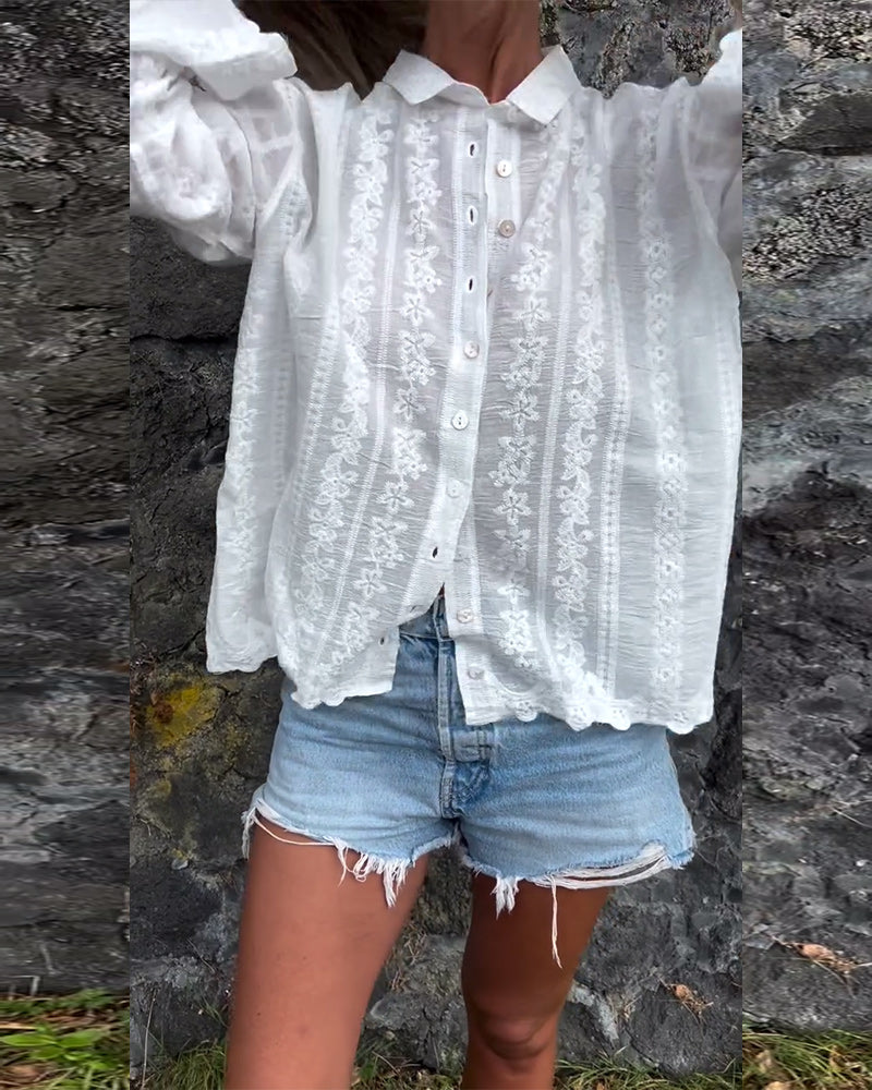 Kathlyn | Knopf-Poloshirt mit langen Ärmeln