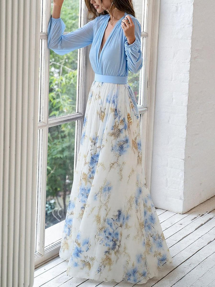 Jewel | Langes Maxikleid für Damen mit Floralprint und V-Ausschnitt