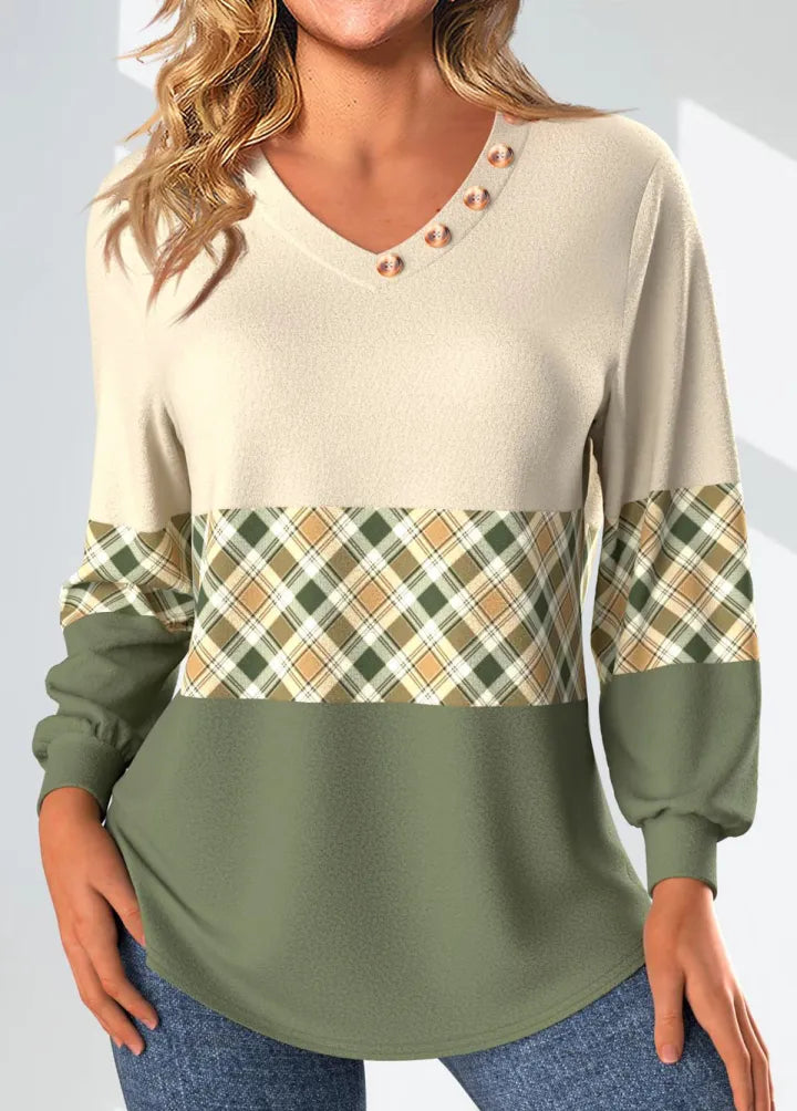 Annelie | Pullover für Damen mit Karodetail und Rundhalsausschnitt