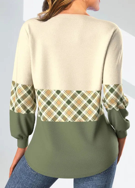 Annelie | Pullover für Damen mit Karodetail und Rundhalsausschnitt
