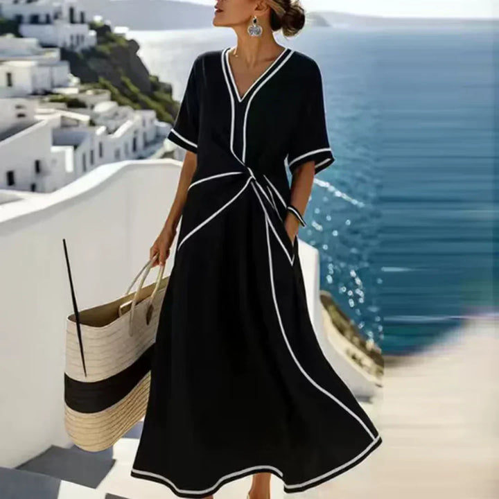 Athena | Stilvolles, figurbetontes Maxikleid für Damen mit V-Ausschnitt