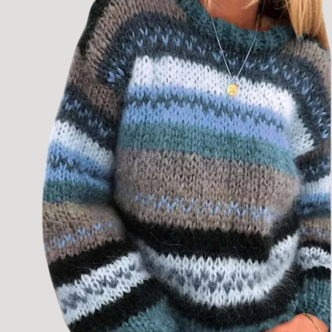 Pull pour femme à manches longues, col rond et rayures