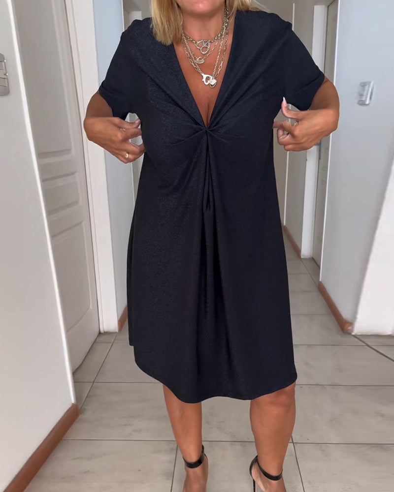 Els | Midikleid für Damen mit kurzen Ärmeln und V-Ausschnitt