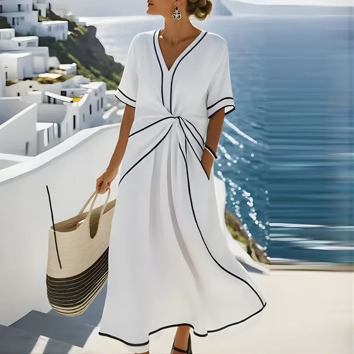 Athena | Stilvolles, figurbetontes Maxikleid für Damen mit V-Ausschnitt