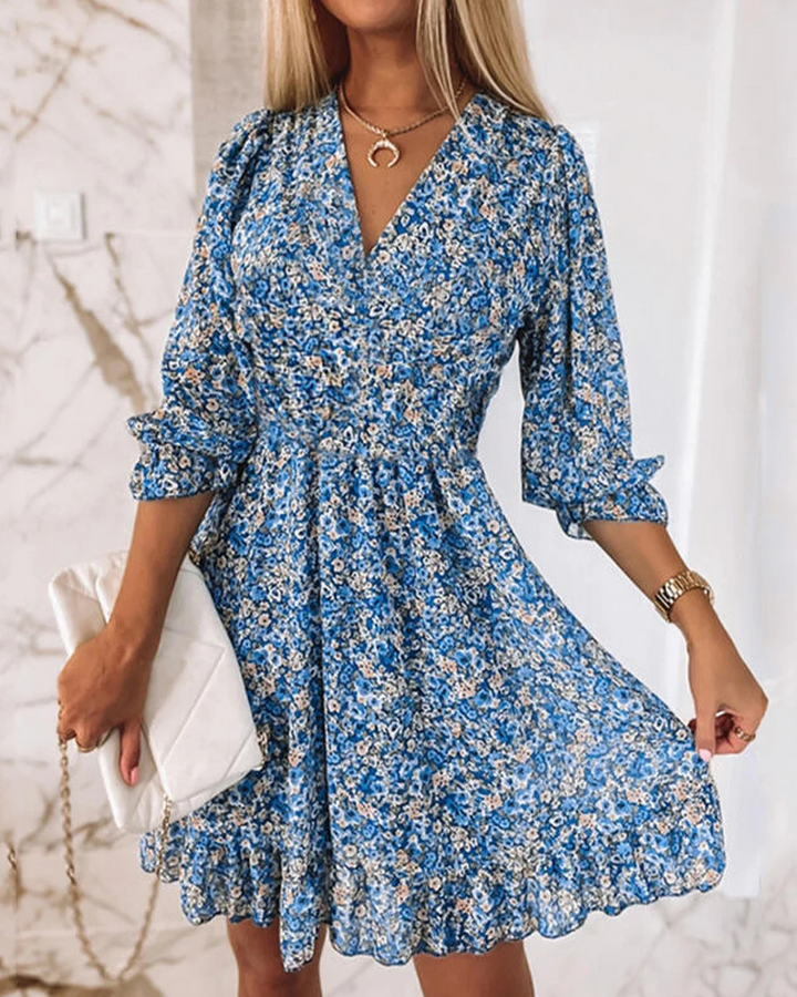 Sami | Floral Sommerkleid für Damen mit V-Ausschnitt und kurzen Ärmeln