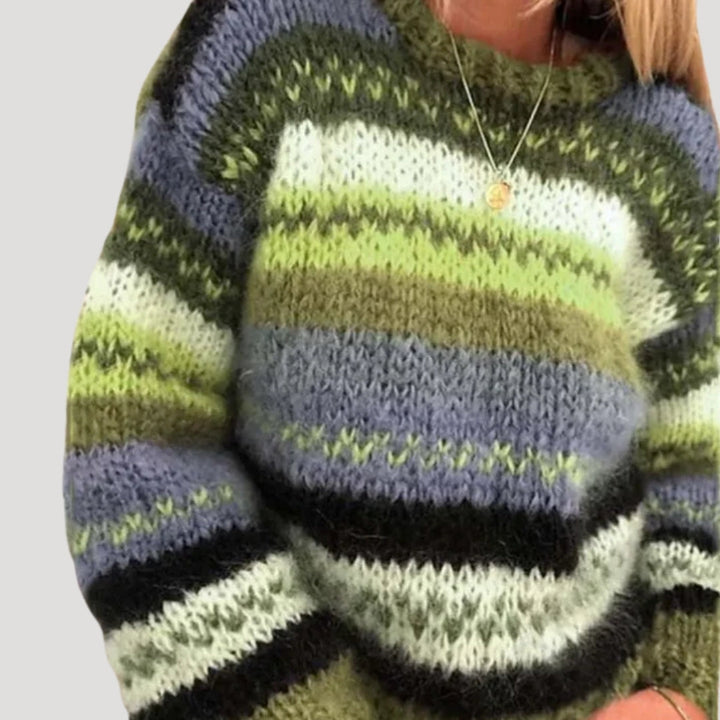 Pull pour femme à manches longues, col rond et rayures